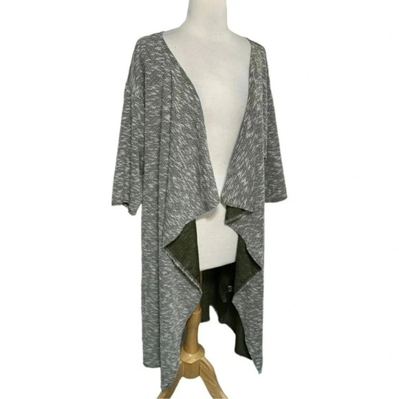 Lularoe M army green & white speckled 3/4 sleeve draped duster - Picture 4 of 6